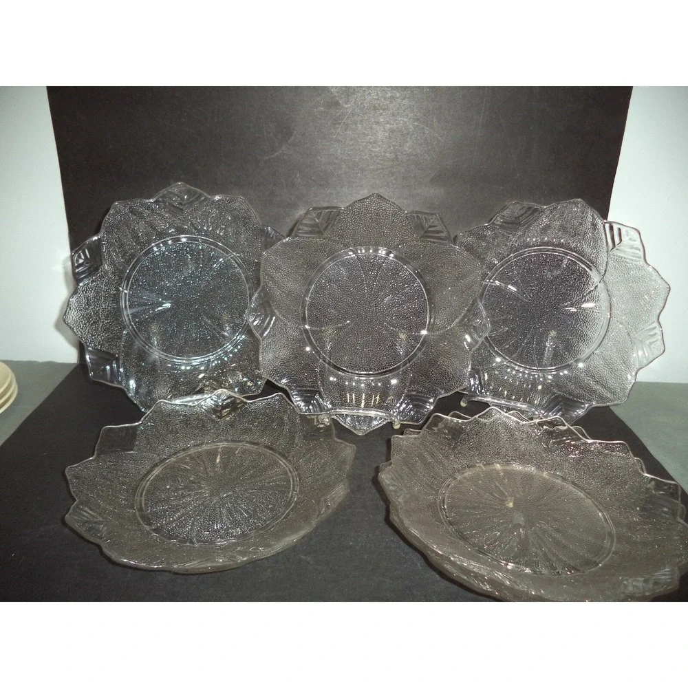 Austria Crystal Glass Salad Dishes w/Leaf‎ Cut Edges Set of 6